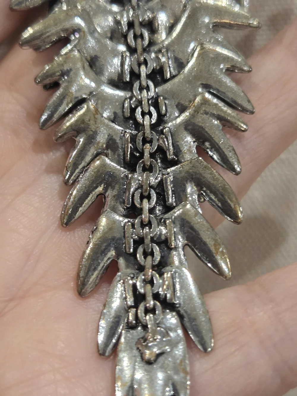 Silver Feather Cascade Statement Necklace - Reticulated